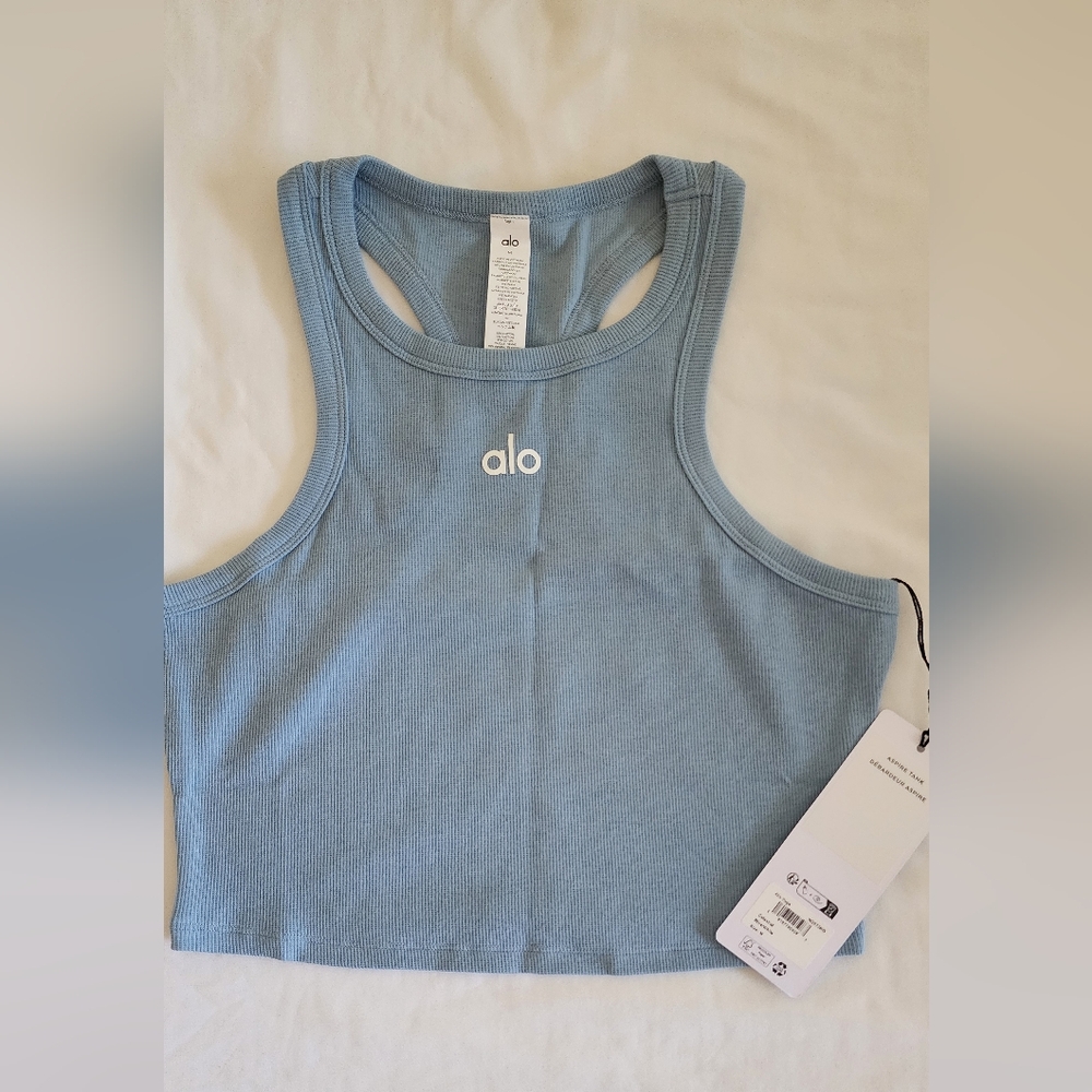 ALO Yoga Celestial Blue Sleeveless Fitted Crop Tank Top
